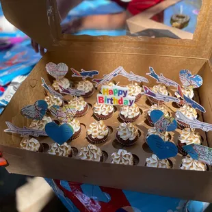 S'more cupcakes. My niece made the airplane cake toppers.