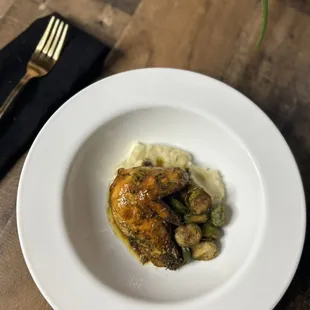 Cornish Hen / Brussel sprouts/ Smoked Potatoes