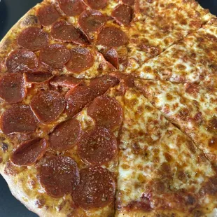 Large half pepperoni half cheese, perfect for 3 of us!