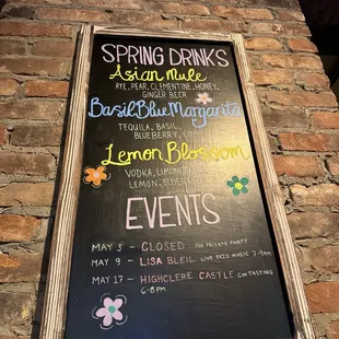 Spring drink menu
