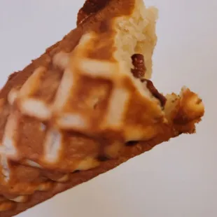Waffle on a stick with bacon inside
