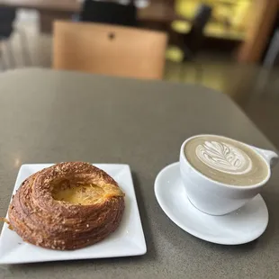Passion fruit danish and sesame latte