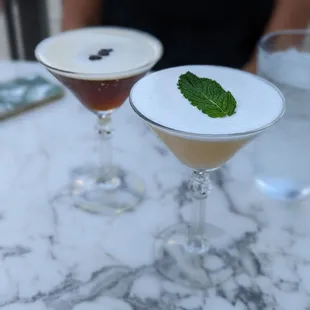 Espresso Martini in the back, Flower Sour in the front