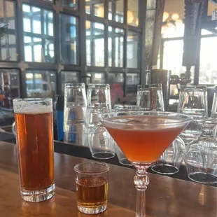 Post shift(IPA beer with home made whiskey) and The Athena Cocktail