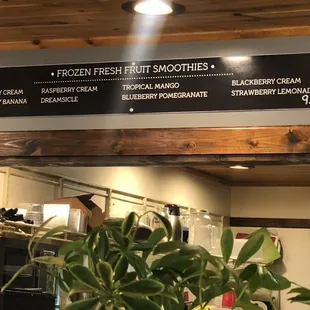 Frozen fresh fruit smoothie menu