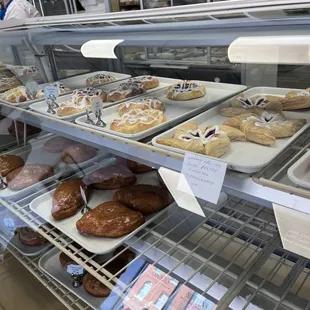 a variety of pastries on display