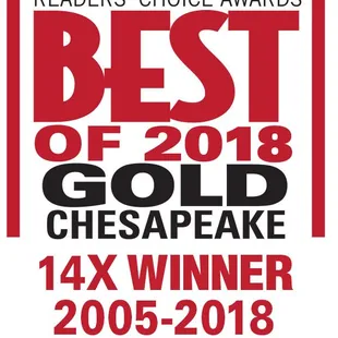 Best of Chesapeake Winner 14 years in a row!