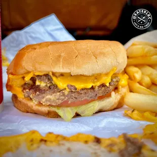 cheeseburger and fries