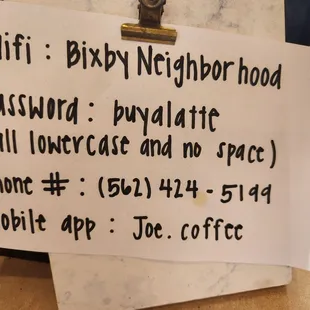 Wifi access and contact details