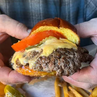 Smash burger with beer cheese