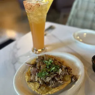PATO - PUFFY CHALUPA, DUCK CARNITAS, GRILLED ONIONS. ORANGE-CHOCOLATE SALSA 15