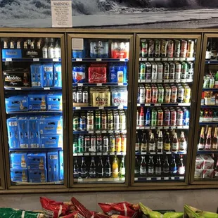a display of beer and snacks