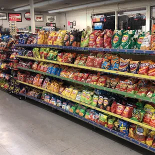 a wide selection of chips and snacks
