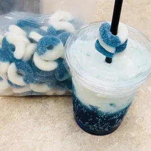 Blue Raspberry Redbull with Blue Raspberry candy rings