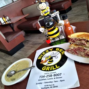 Dill Pickle Soup and Cornedbeef Sandwich