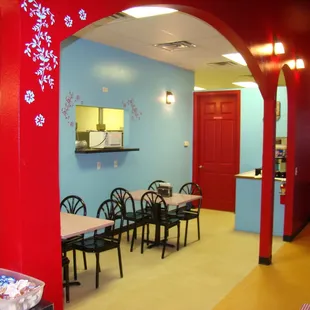 dining area with red walls