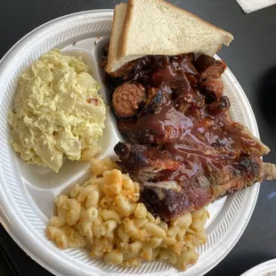 Ribs &amp; Sausage Combo with Macaroni and Potato Salad