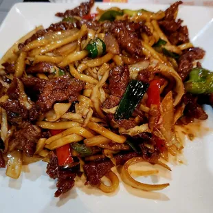 Udon noodles with beef