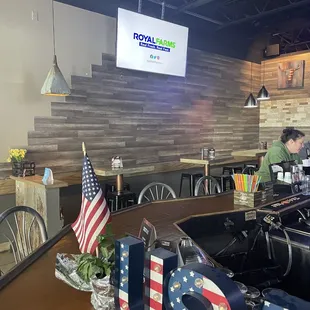 a bar with american flags
