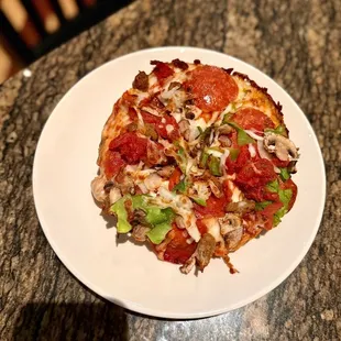 Mini deep dish pizza &quot;Bj&apos;s Favorite&quot; - meatballs, pepperoni, italian sausage, mushrooms, green bell peppers, onion,seasoned tomatoes