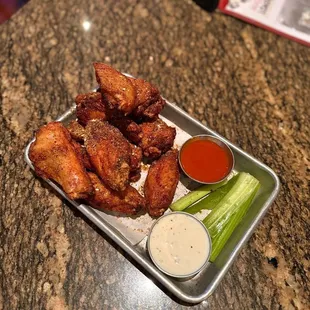 Lemon pepper sesame dry rub bone in wings - it was a tad on the salty side..