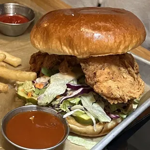 a chicken sandwich and fries