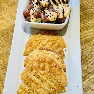 Ahi Poke is good but needs 2 more crisps