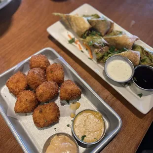 Fried Couscous Mac &amp; Cheese Balls and Avocado Egg Rolls