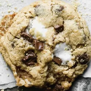 a chocolate chip cookie with marshmallows