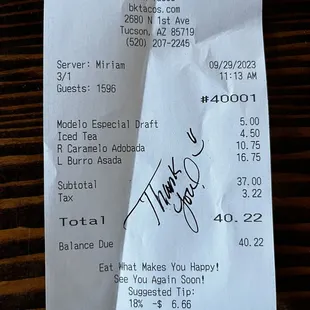 Our receipt