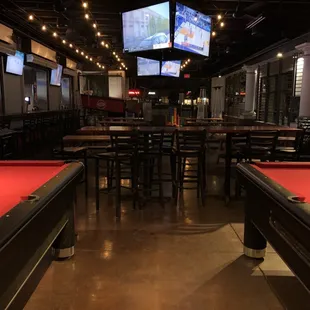 Outdoor patio with free pool tables