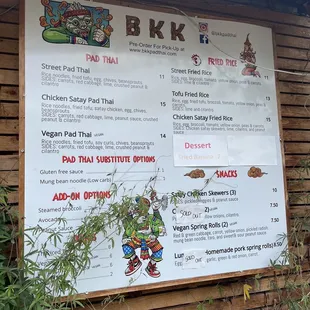 the menu for the restaurant