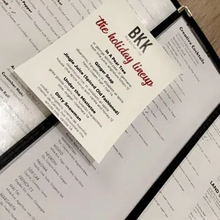Holiday drink menu