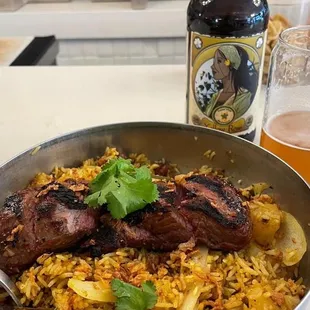 Steak Pineapple Fried Rice paired with a Yellow Rose IPA!