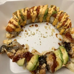 Top: Mexican roll ($6.10 Bottom: Dragon roll ($10.10)