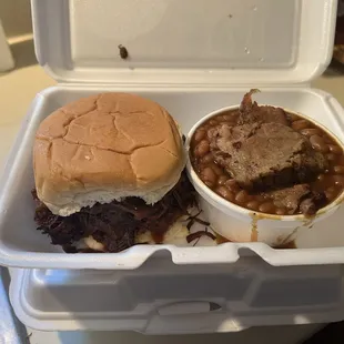 Pulled Pork Sandwich with Brisket Beans