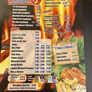 the menu for the restaurant