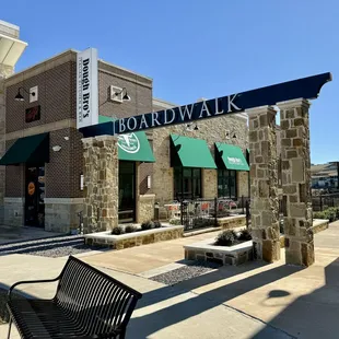 a bench outside a building