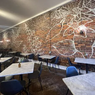 tables and chairs in a restaurant