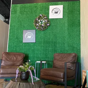 two chairs and a coffee table