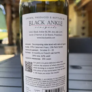 label on a bottle of wine