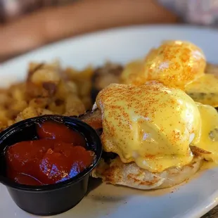 Pork belly eggs benedict