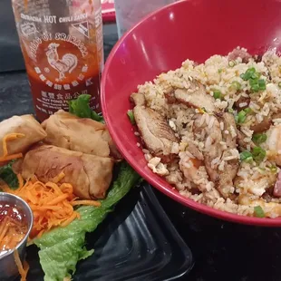 Combo Rice Bowl and Vietnamese egg rolls