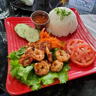 Char-grilled shrimp. Tasty! Good portions. Reasonable prices. Good friendly service.