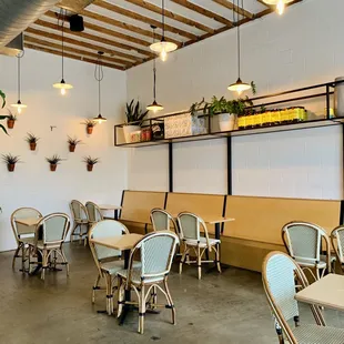 tables and chairs in a restaurant