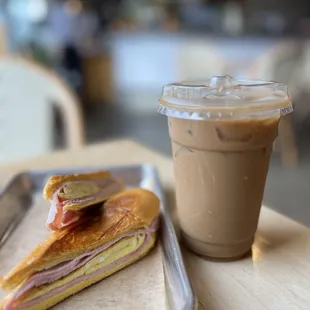 a sandwich and coffee