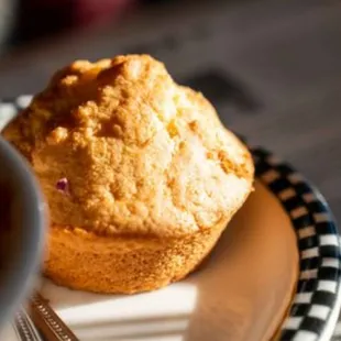 a muffin and a bowl of soup