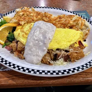 Chicken Fried Steak Omelette (1170 cals.)