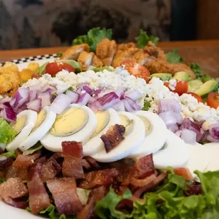 Chicken Cobb Salad is giant and delicious for lunch or dinner
