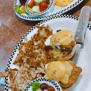 Chicken &amp; Waffle &amp; Eggs (1400-1440 cals.)Chicken Fried Steak Benedict (1580-1630 cals.)